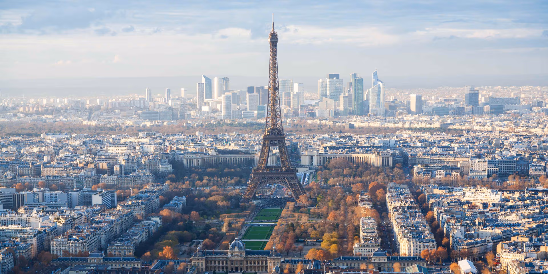 Eiffel Tower and La Defence in Paris