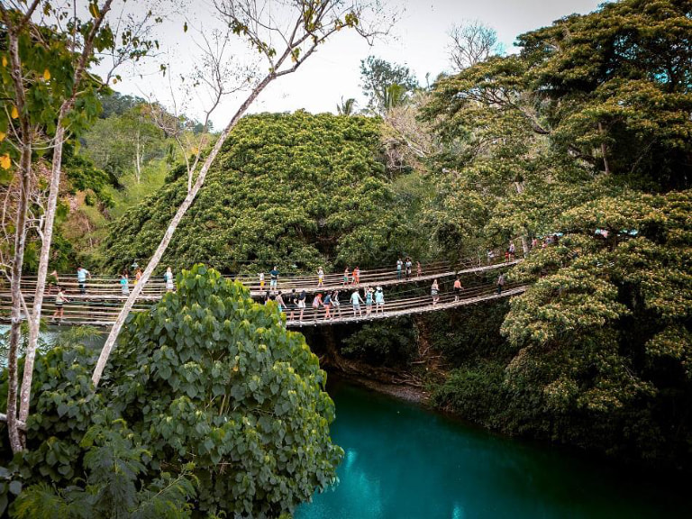 Walk across the Bamboo Hanging Bridge in Bohol - 1